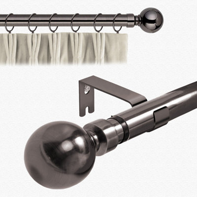 Aspire Homeware Plain Metal Curtain Pole With Ball Finials Extendable Rod 160-300 Cm (Black Nickel) from B&Q