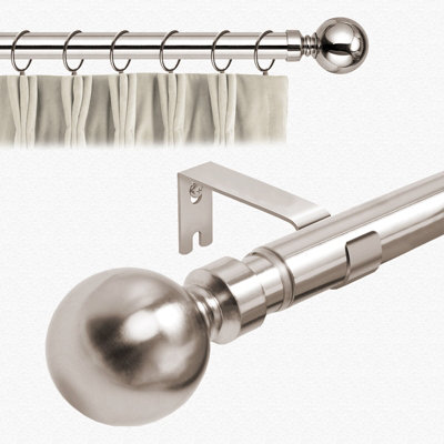 Aspire Homeware Plain Metal Curtain Pole With Ball Finials Extendable Rod 160-300 Cm (Brushed Silver) from B&Q