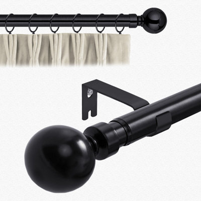 Aspire Homeware Plain Metal Curtain Pole With Ball Finials Extendable Rod 160-300 Cm (Matte Black) from B&Q