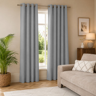 Aspire Homeware Plain Light GreyRoom Darkening Blackout Eyelet Curtain Pair (W) 168Cm X (D)228Cm With Tie Back Pair from B&Q