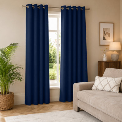 Aspire Homeware Plain NavyRoom Darkening Blackout Eyelet Curtain Pair (W) 168Cm X (D)228Cm With Tie Back Pair from B&Q