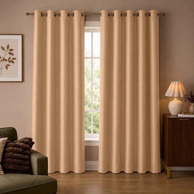 Aspire Homeware Plain BeigeRoom Darkening Blackout Eyelet Curtain Pair (W) 228Cm X (D)228Cm With Tie Back Pair from B&Q