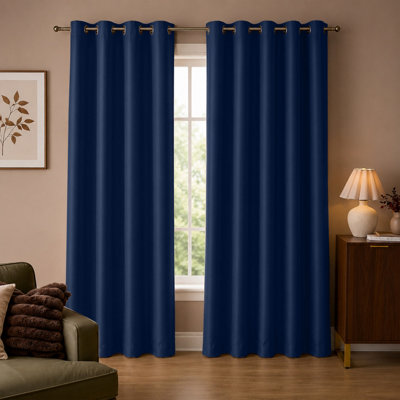 Aspire Homeware Plain NavyRoom Darkening Blackout Eyelet Curtain Pair (W) 228Cm X (D)228Cm With Tie Back Pair from B&Q