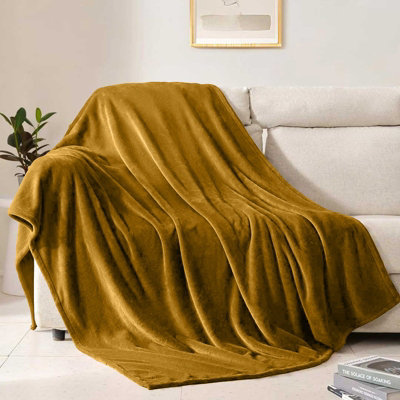 Aspire Homeware Ochre Fleece Throw BlanketKing (L)240Cm X (W)200Cm from B&Q