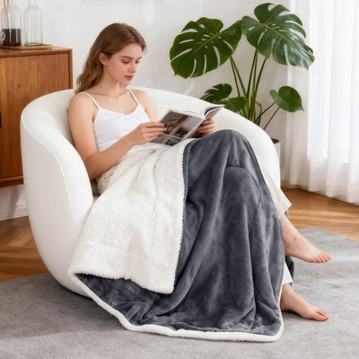 Aspire Homeware Grey Sherpa Fleece Sofa Throw BlanketSingle (L)150Cm X (W)130Cm from B&Q
