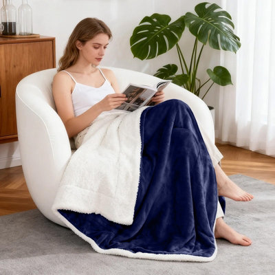 Aspire Homeware Navy Sherpa Fleece Sofa Throw BlanketKing (L)240Cm X (W)200Cm from B&Q
