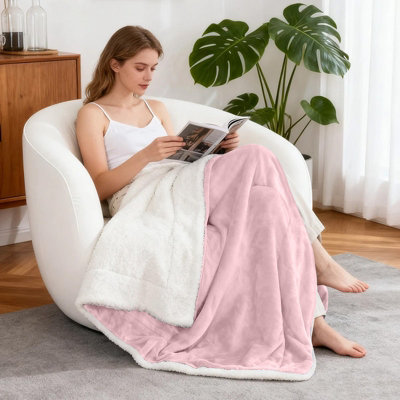 Aspire Homeware Pink Sherpa Fleece Sofa Throw BlanketDouble (L)200Cm X (W)150Cm from B&Q