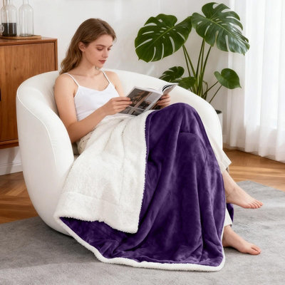 Aspire Homeware Purple Sherpa Fleece Sofa Throw BlanketSingle (L)150Cm X (W)130Cm from B&Q