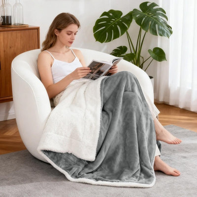 Aspire Homeware Silver Sherpa Fleece Sofa Throw BlanketSuper King (L)270Cm X (W)230Cm from B&Q