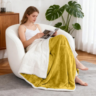 Aspire Homeware Ochre Sherpa Fleece Sofa Throw BlanketSuper King (L)270Cm X (W)230Cm from B&Q