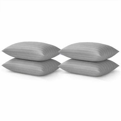 Aspire Homeware Stripe Pillowcase 2 Pair Silver - Soft Breathable Microfiber Hotel Style Pillow Covers With Envelope Closure B&Q