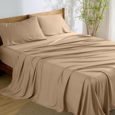 Aspire Homeware Beige 100% Egyptian Cotton Flat Sheet Deep Coverage Ultracool Flat Bedding Sheet Single, (L)275Cmx(W)175Cm B&Q