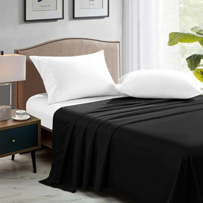 Aspire Homeware 100% Egyptian Cotton Flat Sheet Deep Coverage Ultracool Flat Bedding Black Sheet Double(L)275Cmx(W)225Cm from B&Q