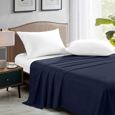 Aspire Homeware 100% Egyptian Cotton Flat Sheet Deep Coverage Ultracool Flat Bedding Navy Sheet Double(L)275Cmx(W)225Cm from B&Q