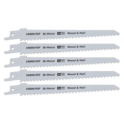 Reciprocating Saw Blade Wood And Nail 6Tpi 150mm Length Bi Metal Pack Of 5 By Ufixt from B&Q