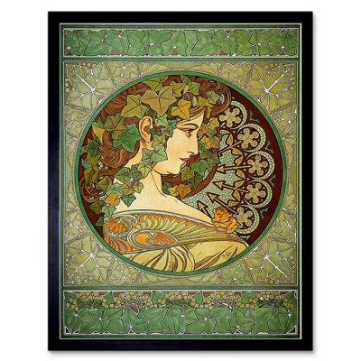 Wee Blue Coo Alphonse Mucha Laurel 1901 Old Master Painting 12X16" Framed Wall Art Print from B&Q
