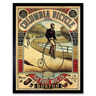 Artery8 Penny Farthing Bicycle Boston Usa Vintage Retro Framed Wall Art Print from B&Q