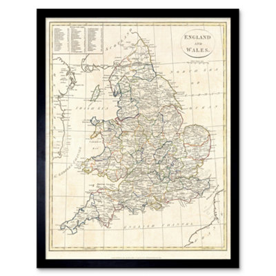 Artery8 1799 Clement Cruttwell Map England Vintage 12X16" Framed Wall Art Print from B&Q