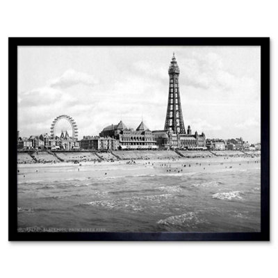 Artery8 View From North Pier Blackpool Lancashire 1895 Old Bw Framed Wall Art Print from B&Q