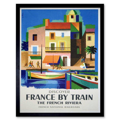 Wee Blue Coo Travel France Train Railway Riviera French Railroad Boat Framed Wall Art Print from B&Q