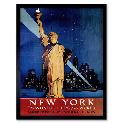 Artery8 Travel New York Statue Liberty Manhattan Railway Usa Framed Wall Art Print from B&Q