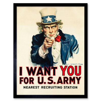 B&Q -  Framed Wall Art Uncle Sam I Want You For Us Army Iconic Recruitment Retro Poster12X16 Inch