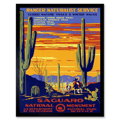 Artery8 Travel Saguaro Monument Desert Cactus Cowboy Usa Framed Wall Art Print from B&Q