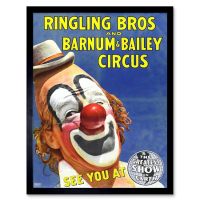 Artery8 Circus Ringling Bros Barnum Bailey Show Clown 12X16" Framed Wall Art Print from B&Q