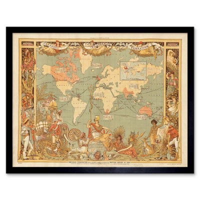 Artery8 Maps British Empire 1886 Imperial Illustrated People World Framed Wall Art Print from B&Q
