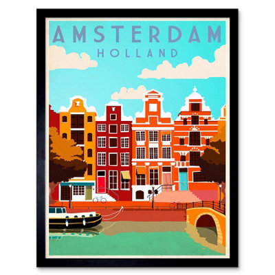Wee Blue Coo Amsterdam Holland Netherlands Canal Boat Houses Framed Wall Art Print from B&Q
