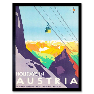 Wee Blue Coo Austria Winter Sport Ski Alps Alpine Snow Peak Skiing Framed Wall Art Print from B&Q