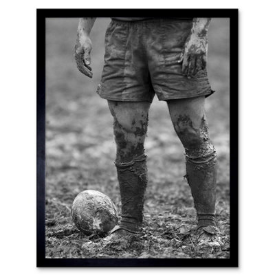Artery8 Ball Rugby Mud Bowl Black White Home Decor 12X16" Framed Wall Art Print from B&Q