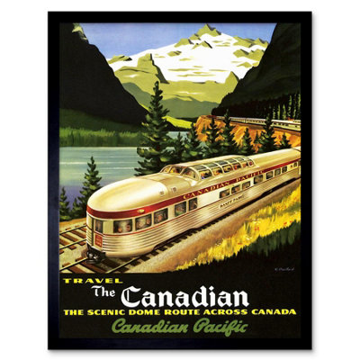 Artery8 Framed Wall Art Train Rail Scenic Route Landscape Mountain Lake Canada Southern Pacific Vintage Travel Ad12X16 Inch from B&Q