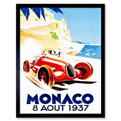 Wee Blue Coo Advert Racing Car Monaco 1937 Grand Prix 12X16" Framed Wall Art Print from B&Q