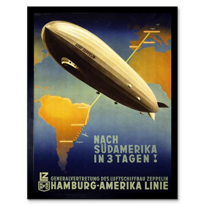 B&Q -  Travel Tourism Airship Zeppelin Germany South America Framed Wall Art Print