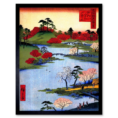 Artery8 Painting Japanese Woodblock Colourful Trees River Framed Wall Art Print from B&Q