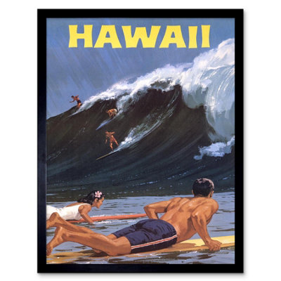 Artery8 Travel Tourism Hawaii Usa Surf Ocean Wave 12X16" Framed Wall Art Print from B&Q