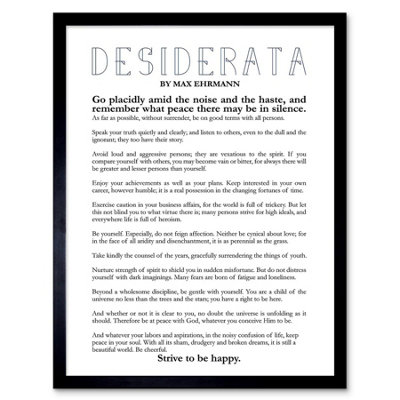 B&Q -  Quote Typograph Phrase Poetic Prose Ehrmann Desiderata Framed Wall Art Print