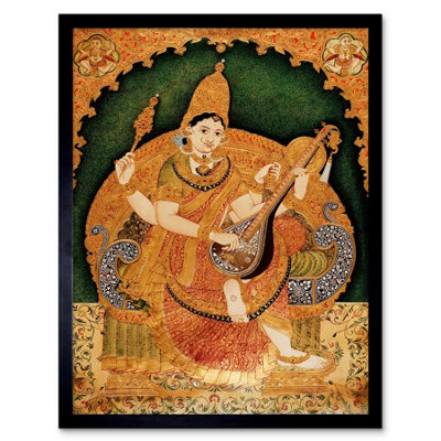 Artery8 Painting Krishnappa Hindu Goddess Saraswati 12X16" Framed Wall Art Print from B&Q