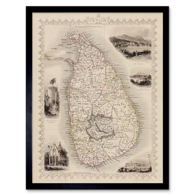 B&Q -  Ceylon Sri Lanka Vintage Map Home Decor 12X16" Framed Wall Art Print