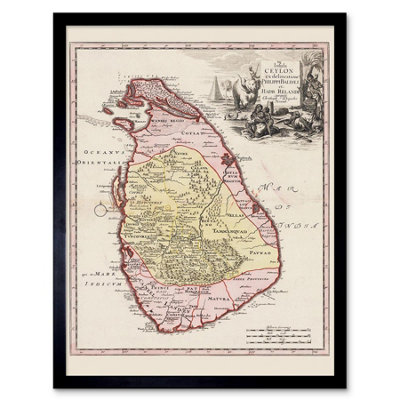 B&Q -  Balda Relandi Map Ceylon Sri Lanka Only 12X16" Framed Wall Art Print
