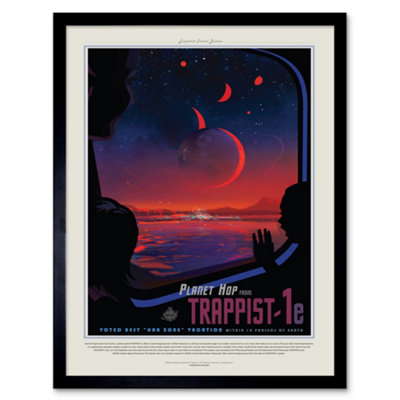 Wee Blue Coo Nasa Space Travel Advert Trappist 1E Planet Hop 12X16" Framed Wall Art Print from B&Q