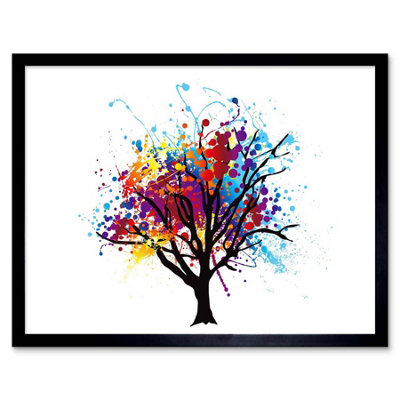 Artery8 Painting Abstract Colourful Tree Splash 12X16" Framed Wall Art Print from B&Q
