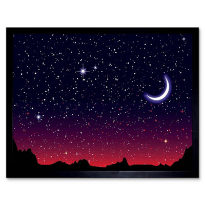 Artery8 Painting Starry Night Sky Crescent Moon 12X16" Framed Wall Art Print from B&Q