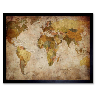 Artery8 Map Globe World Atlas Antique Style Modern Layout Framed Wall Art Print from B&Q
