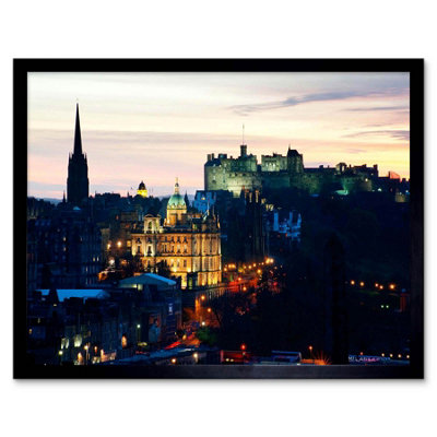 Artery8 Photo Cityscape Skyline Edinburgh Castle Sunset Dusk Framed Wall Art Print from B&Q