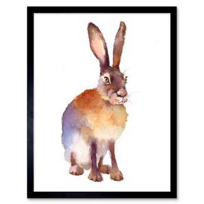 Artery8 Large Hare Watercolour Artwork Home Decor 12X16" Framed Wall Art Print from B&Q