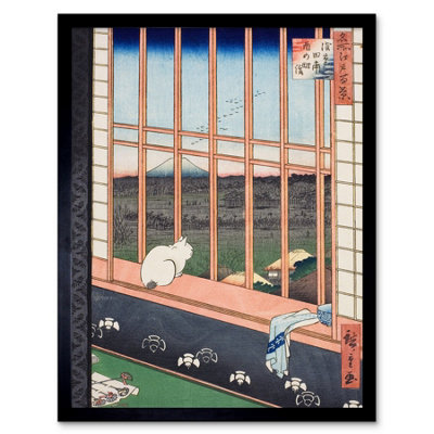 Artery8 Hiroshige Asakusa Fields 100 Views Edo Cat Japanese Framed Wall Art Print from B&Q