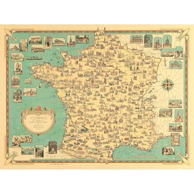 Artery8 Unframed Wall Art Chase 1935 Pictorial Map France Buildings12X16 Inch from B&Q