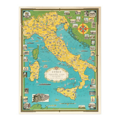 Artery8 Unframed Wall Art Chase 1944 Pictorial Map Italy12X16 Inch from B&Q